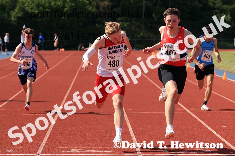 Mens under-17s 200 metres, 2025 North Eastern Track and Field Champs., Shildon, County Durham. Photo: David T. Hewitson/Sports for All Pics